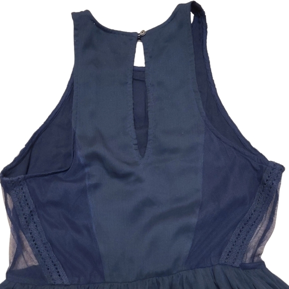 Abercrombie & Fitch Halter Navy Lace Chiffon Tiered Dress Lined Size medium - Picture 6 of 14